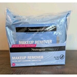 Neutrogena Makeup Remover Ultra Soft Cleansing Towelettes 2 Pack (50 wipes) NEW